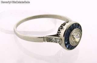 48C Diamond Sapphires Art Deco Style Platinum Ring  