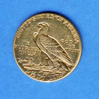 1912 $2 1/2 DOLLAR GOLD INDIAN AU DETAIL  