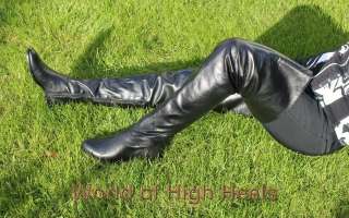 Flache Biondini extrem lange Leder Overknee Stiefel 43  