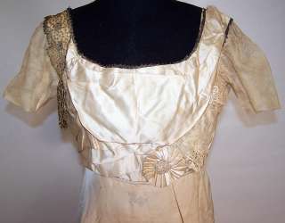 Vintage Edwardian Titanic Cream Gold Silk Train Skirt Evening Ball 