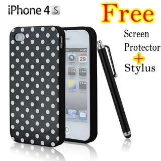 Pink White Polka Dots Silicone TPU Skin Cover Case for iPhone 4 4G 4th 