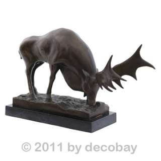 Hochwild Hirsch Modern Art Bronze Skulptur auf Marmorplatte. Deco Art 