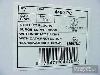 Leviton 6 Outlet SURGE Protector Receptacle Adapter w/CATV 4400 PC 