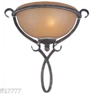   Sconce Wrought Iron Scroll Light Lighting Fixture Bronze Amber Glass