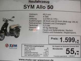 Motorroller SYM Allo 50 Neufahrzeug in Niedersachsen   Wiesmoor 