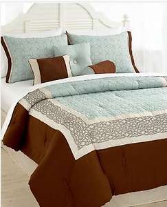 NEW QUEEN EMBROIDERED BED ENSEMBLE 7 PIECE COMFORTER SET GENEVIEVE BED 