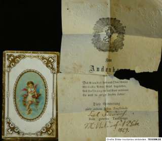 uralter goldgeprägter Taufbrief von 1869 mit sehr schönen Engel 