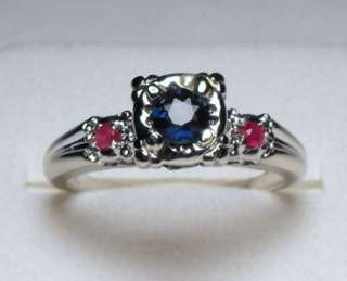   14K W/G ENGAGEMENT GENUINE EARTH MINED SAPPHIRE & RUBY RING  