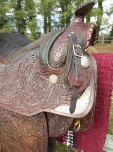 15.5 Seat Tex Tan Hereford Tooled Leather Western Show/Equitation 