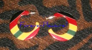   Hoop Huggie Pierce Earrings Pair Plastic Acrylic Red Black  