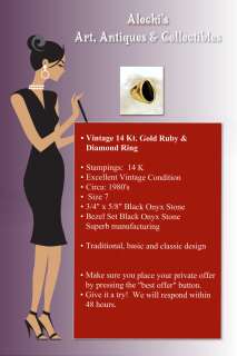 Vintage Fine Jewelry 14 kt Gold Black Onyx Ring Size 7  