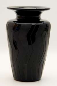 Vintage limited edition signed studio art glass black on black vase by 