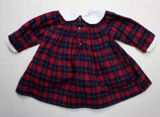   Boutiques Smocked Red Blue Flannel Dress Long Slv 12 M Baby Girl