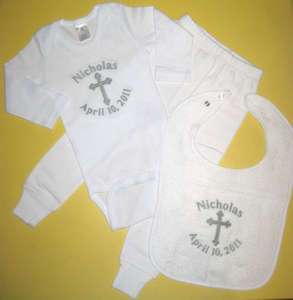 Personalized CHRISTENING OUTFIT Onesie Pants Bib SET  
