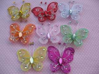 14 Organza wire butterfly wedding decorations 14 colors AB056  