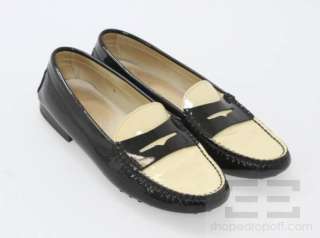 Tods Black & Cream Patent Leather Gommini Penny Loafers Size 8  