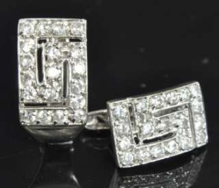   White Gold Diamond Pave Greek Key French Clip Huggie Earrings  