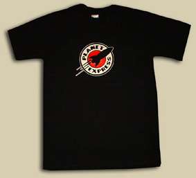 100% Black Cotton Tee printed with a crisp clear red, beige and black 
