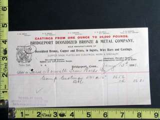 1898 Billhead Bridgeport Deoxidized Bronze & Metal Co.  
