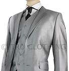 Mens Suit Silver Light Grey Shiny 3 Piece Work or Party Suit UK Short 