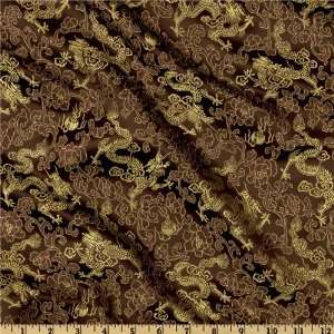  44 Wide Chinese Brocade Dragon Flower Brown Fabric By 