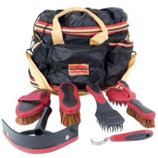 Horseware Rambo Newmarket Grooming Bag & Brushes   Black/Gold Stripe 