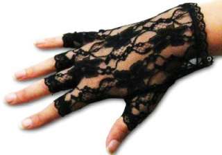 LACE HALF FINGER Black/Red Wrist Dress Texting Gloves  