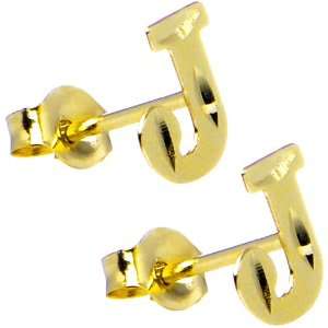  14K Yellow Gold Initial J Stud Earrings Jewelry
