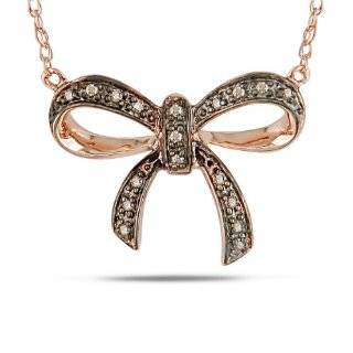 10k Rose Gold Brown Diamond Bow Pendant Necklace ( .05 cttw, H I Color 