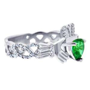  White Gold Diamond Claddagh Ring 0.40 Carats with Emerald 