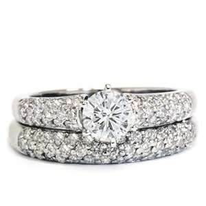   Round Pave Diamond Engagement Wedding Ring Set 14k White Gold Jewelry