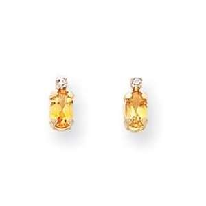 Diamond Citrine Birthstone Earrings in 14k Yellow Gold (0.018 Ct. tw.)