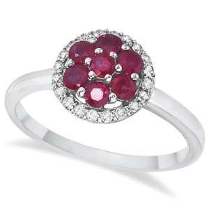  Ruby and Diamond Flower Cluster Cocktail Ring 14k White 