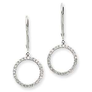 14k White Gold Leverback Circle Earrings Diamond quality A (I2 clarity 