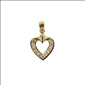  Gold, Heart Pendant Charm with Lab Created Gems 11mm Wide Jewelry