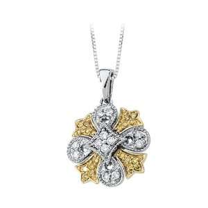 14K Two Tone Gold 1/4 ct. Yellow and White Diamond Pendant with Chain 