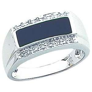  14K White Gold Onyx & Diamond Mens Ring Sz 10 Jewelry