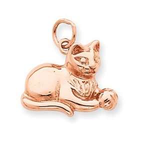  14k Rose Gold Polished Open Backed Cat Charm [Jewelry 