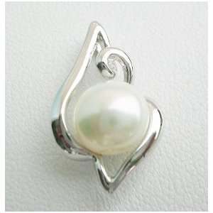  Pearl Pendant on Sterling Silver White Gold Plated Bail 