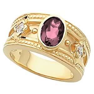   Yellow Gold Pink Tourmaline and Diamond Etruscan Style Ring Jewelry