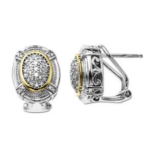 Sterling Silver and 14k Yellow Gold Oval Pave Diamond Earrings (1/4 