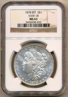 1878 8TF NGC MS 63 VAM 18 Morgan Silver Dollar Toned Reverse  