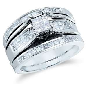 Size   9   14k White Gold Diamond Ladies Womens Bridal Engagement Ring 