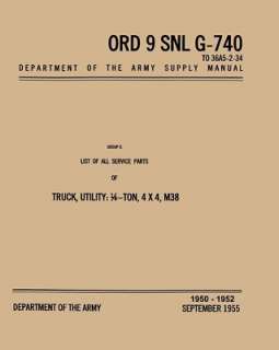 1950 1951 1952 JEEP MILITARY M38 Parts Book List Guide  