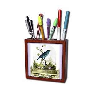   Bird In Gold Cage With Green and Violet   Tile Pen Holders 5 inch tile