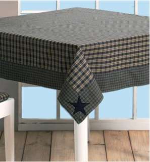 Primitive Country Navy and Tan with Stars Tablecloth 54 x 54