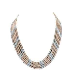   Women Jewelry White Orange Crystal Clear Beaded 5 Row Strand Necklace