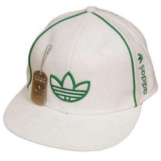 ADIDAS FLAT BILL FITTED 7 1/8 WHITE GREEN HAT CAP  