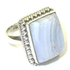  Size 7.25 Blue Lace Agate & Sterling Silver Ring