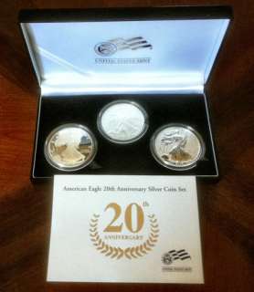 2006 American Silver Eagle 20th Anniversary 3 Coin Set w/Reverse Proof 